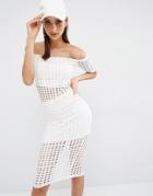 Kendall + Kylie Laser Cut Off-shoulder Top - White