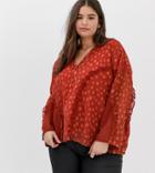 Religion Plus Oversized Blouse With Frill Detail In Dobby Spot - Red