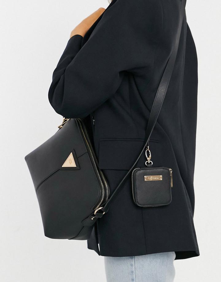 River Island Double Pouchette Crossbody Bag In Black