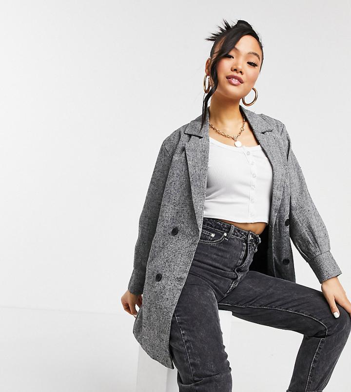 Parisian Petite Double Breasted Blazer In Gray Check-grey