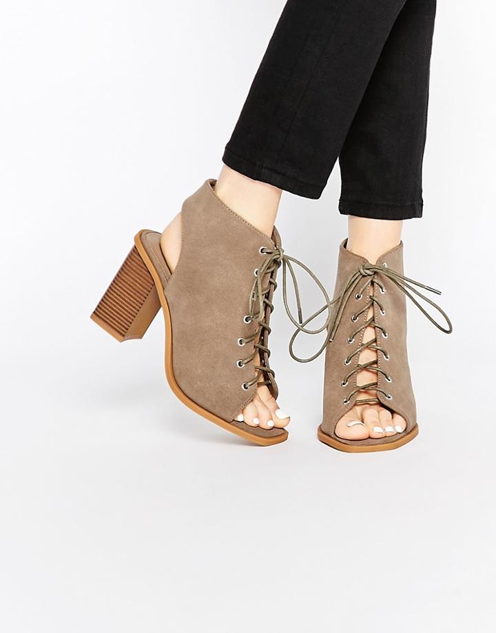 Truffle Collection Lace Up Heeled Sandals - Beige