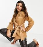 4th & Reckless Petite Tailored Blazer With Satin Panel In Camel - Part Of A Set-neutral
