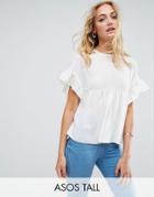 Asos Tall Smock Top With Ruffle Sleeve - White