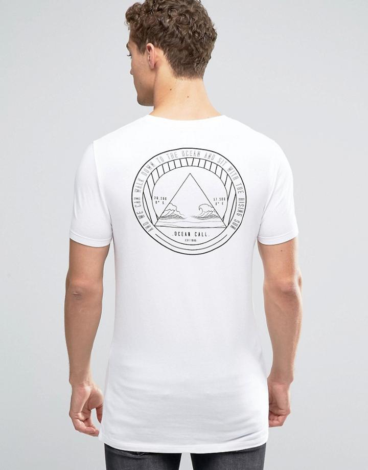 Asos Longline Muscle T-shirt With Ocean Circle Print - White