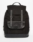 Asos Backpack In Black Canvas With Leather Trims - Black