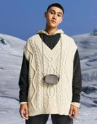 Asos Design Oversized Heavyweight Cable Knit V-neck Tank In Ecru-white