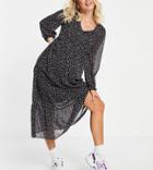 New Look Maternity V-neck Shirred Midi Dress In Black Pattern