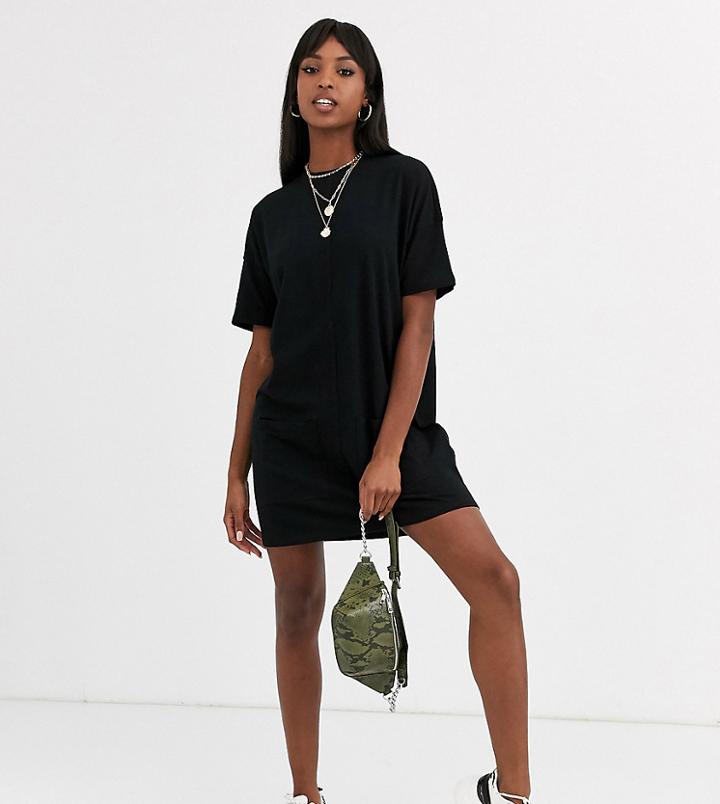 Asos Design Tall Cotton Double Pocket T Shirt Dress-black