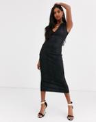 Asos Design Snake Leather Look Midi Dress In Black