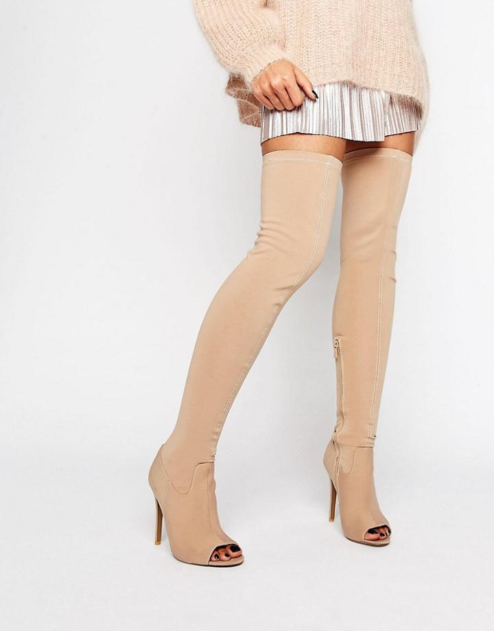 Public Desire Rhiannon Stretch Peeptoe Heeled Over The Knee Boots - Be