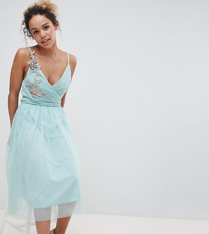 Little Mistress Petite Floral Applique Midi Dress-green