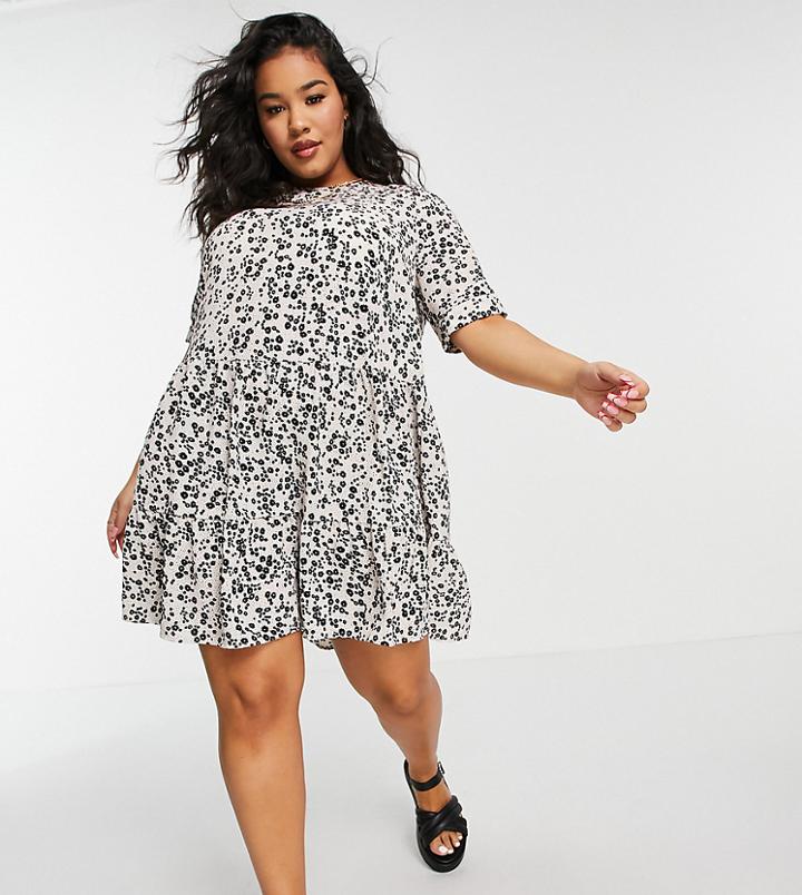 Only Curve Printed Tiered Short Sleeve Dress-multi
