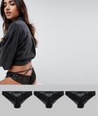 Asos Design 3 Pack Cross Back Brazilian Pants - Black