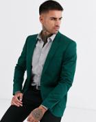 Asos Design Skinny Cotton Blazer In Green