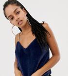 Asos Design X Laquan Smith Faux Fur Cami With Embellished Straps - Navy