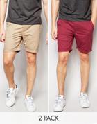 Asos 2 Pack Slim Chino Shorts In Mid Length Save