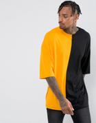 Asos Super Oversized T-shirt With Spliced Front In Yellow - Yellow