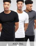 Asos Tall Muscle Fit T-shirt 3 Pack Save - Multi