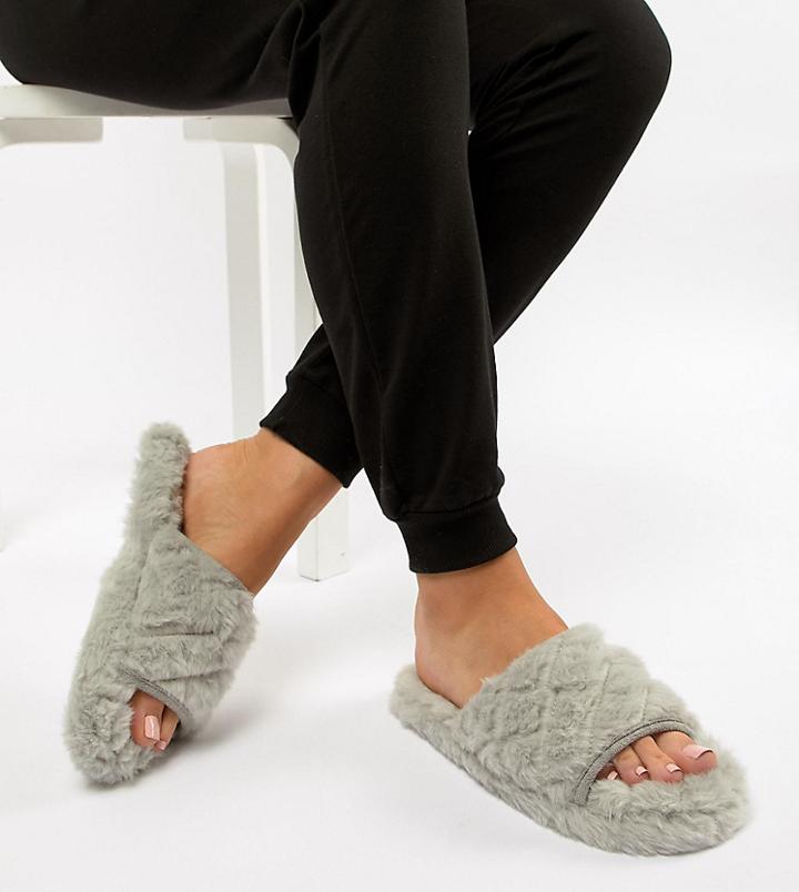 Asos Design Nita Wide Fit Quilted Loungewear Slippers - Gray