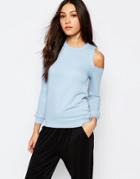 Daisy Street Crew Neck Sweatshirt With Cold Shoulder - Blue