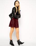 Asos A-line Skirt In Suede With Zip Through Detail - Burgundy