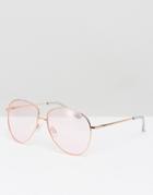 Asos Aviator Sunglasses In Gold Metal With Pink Lens - Pink