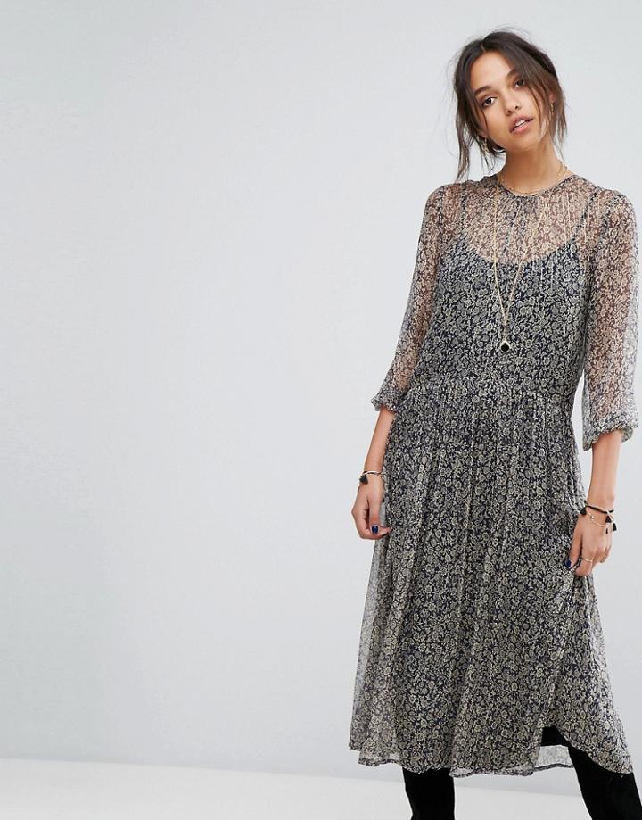Vanessa Bruno Athe Floral Midi Dress - Navy