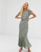 & Other Stories Ruffled Maxi Dress In Green Floral Print - Multi