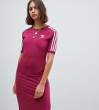 Adidas Originals Three Stripe Midi Dress In Ruby - Red