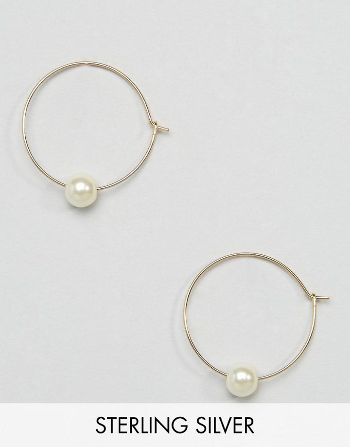 Asos Gold Plated Sterling Silver Faux Pearl 30mm Hoop Earrings - Gold