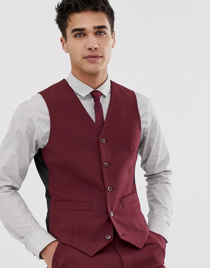 Asos Design Skinny Suit Vest In Burgundy