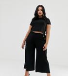 Boohoo Plus Wide Leg Culotte With Button Pocket Detail In Black - Black