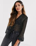 Miss Selfridge Shirt With Tie Front In Polka Dot