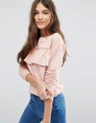 New Look Frill Front Sweat Top - Pink