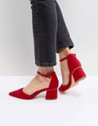 Bershka Block Heel Pointed Shoe - Red