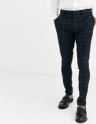 Asos Design Super Skinny Suit Pants In Blackwatch Plaid Check In Navy