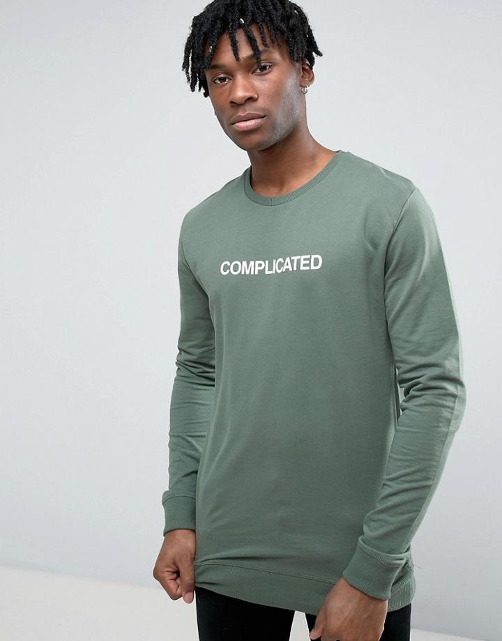 Pull & Bear Sweatshirt With Complicated Slogan In Green - Green