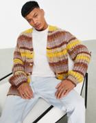 Asos Design Chunky Knit Stripe Cardigan In Multi Space Dye