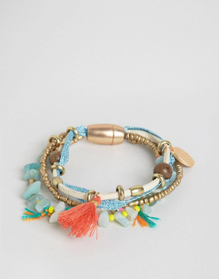 Nylon Multi Pack Of Festival Beaded Tassel Bracelets - Multi