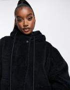 Varley Montalvo Hooded Faux Shearling Jacket In Black