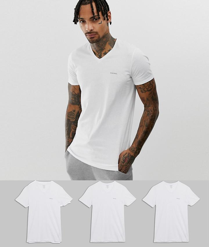 Diesel V-neck T-shirt 3 Pack In White - White