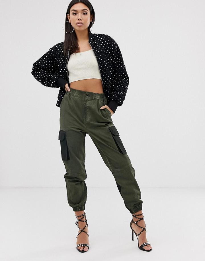 Asos Design Combat Pants In Oil Wash - Green