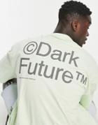 Asos Dark Future Extreme Oversized T-shirt With Multi Logo Puff Prints In Light Green