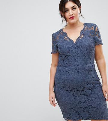 Chi Chi London Plus Wrap Front Lace Pencil Dress - Blue