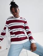 Asos Sweater With Burgundy And White Stripes - Red