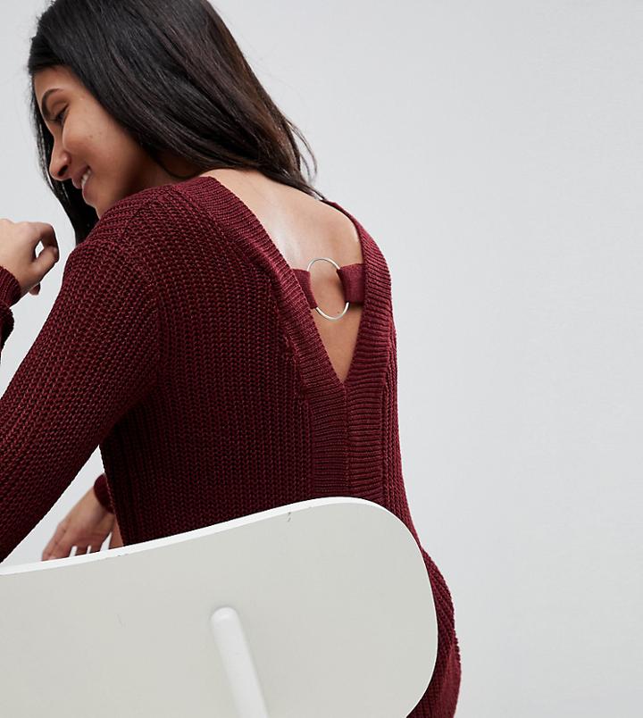 Brave Soul Tall Lord Longline Sweater With Cut Out Back Detail - Red