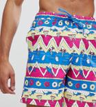 Asos Design Tall Swims Short With Pizza And Shark Print In Mid Length - Blue