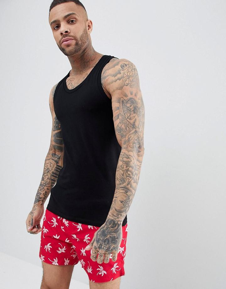 Threadbare Palm Tree Print Swim Shorts - Red