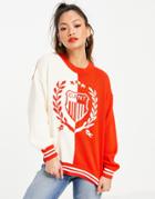 Gant Relaxed Sweater With Embroidered Crest Logo In White And Red