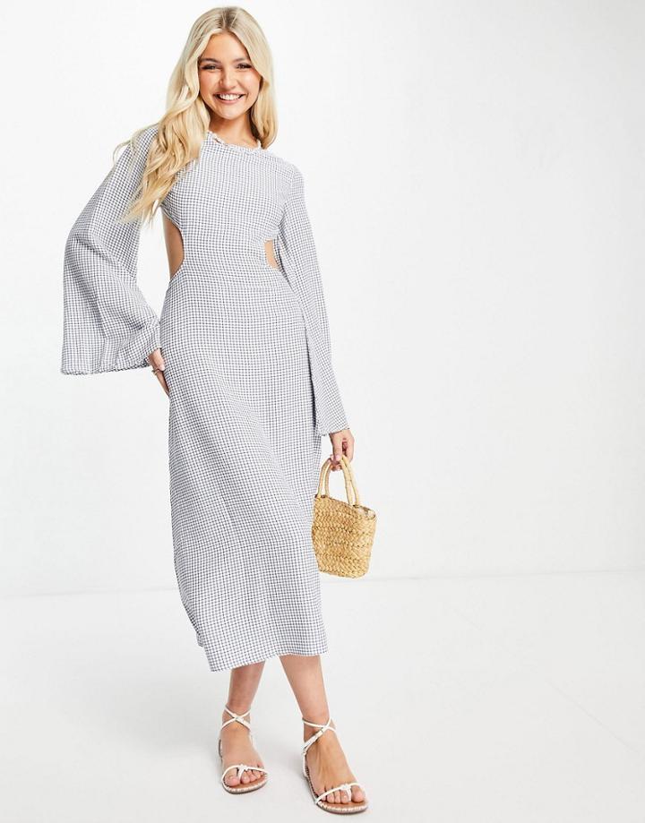 Skylar Rose Cut Out Lace Up Back Gingham Midi Dress In Blue-blues